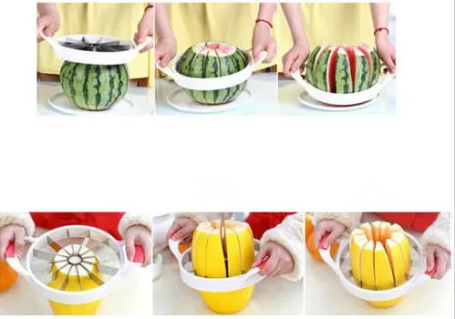 Watermelon Cutter Knife Cantaloupe Slicer Corer Spliters rostfritt stål Fruktavdelare Kök matsal Spatical Gadgets Tools308p