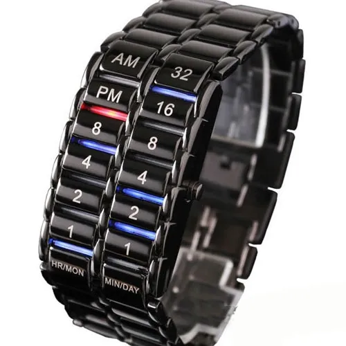 Nieuwe Lava Stijl Iron Faceless Binary LED Polshorloges voor Man Clock Military Horloges Relojes Zwart / Zilver