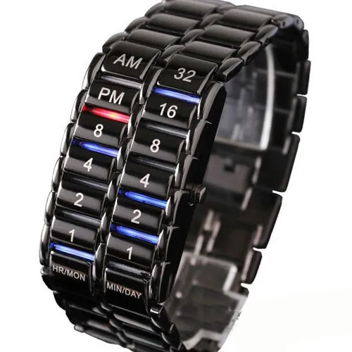 Nuovi orologi da polso a LED binari senza volto in ferro stile lava orologio da uomo Orologi militari Relojes Nero / Argento