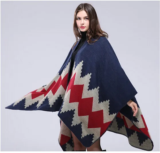 autumn winter scarf grid woman travel shawls wool spinning ladies National intensification cloak cape christmas party cappa drop ship