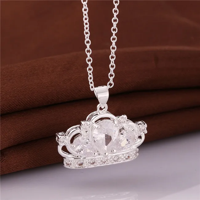 Ny ankomst LMperial Crown Pendant Halsband Vit Ädelsten Sterling Silver Pläterad Halsband STSN579, Fashion 925 Silver Necklace Factory