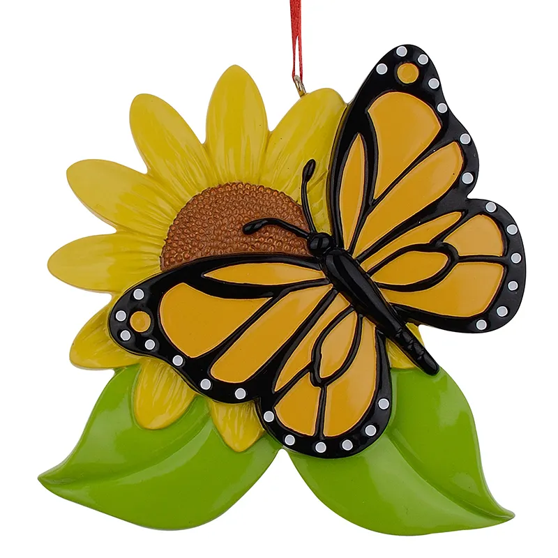 Ornements de Noël de papillon personnalisés en résine avec tournesol comme souvenir artisanal pour les cadeaux de vacances ou la décoration intérieure