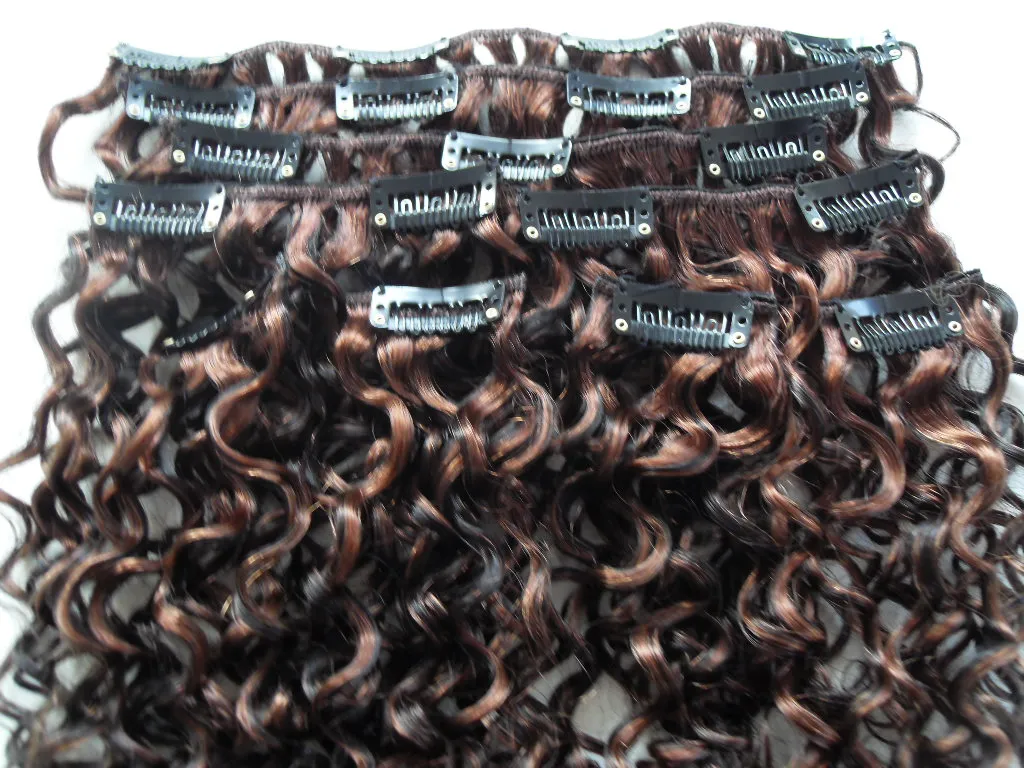 Mongolie Jerry Curly Hair Waft Clip dans les extensions de cheveux non transformés en boucle naturel noir mélange marron