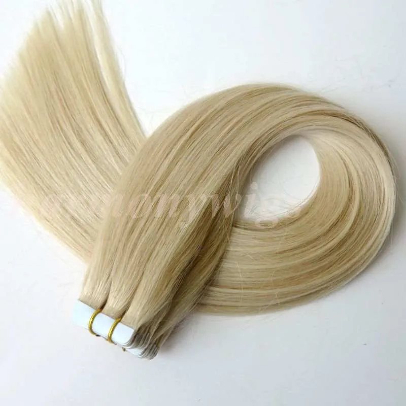 100g Bande dans les Extensions de Cheveux Droite Brésilienne Indienne cheveux humains Colle Peau Trame 18 20 22 24 pouces # 60A couleur