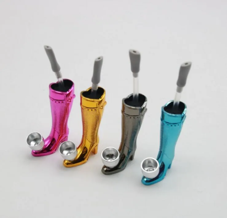 Mais recentes sapatos altos botas forma tubos de tabaco cigarro de mão fumar bongs com tigela de metal 4 cores 73mm altura acessadores ferramentas