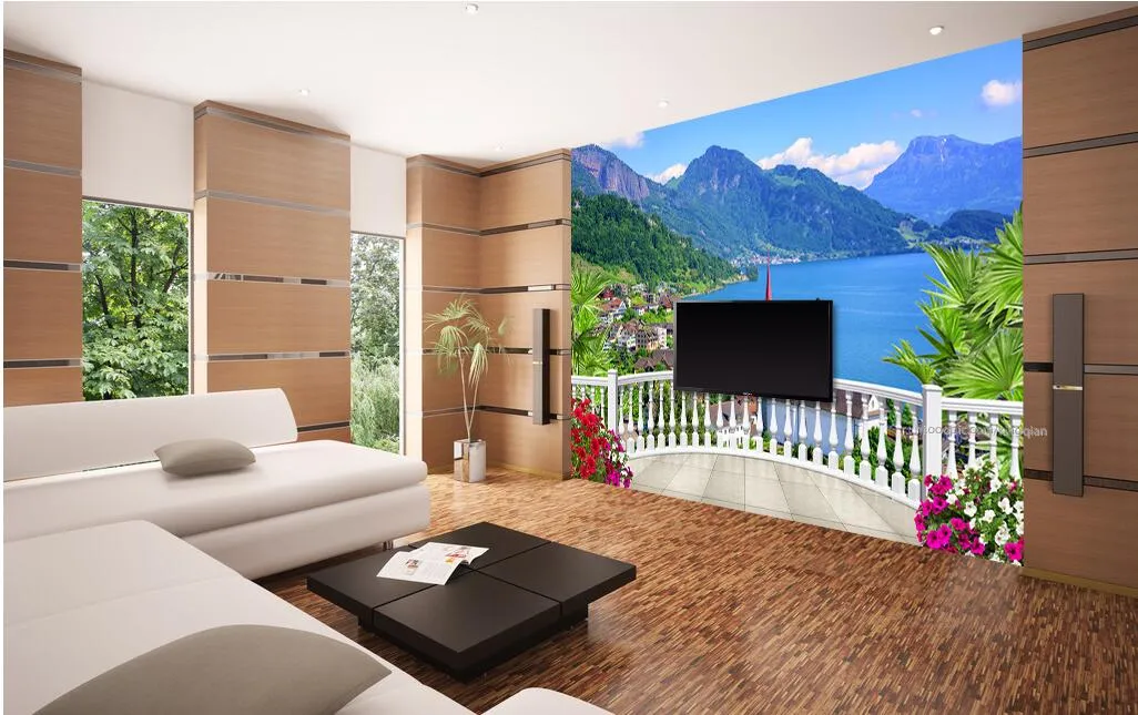 3D-Tapete benutzerdefinierte PO Balkon Europäische Stadt See Landschaft Dekoration Malerei 3D-Wandbilder Tapete für Wohnzimmerwände 3 6517124