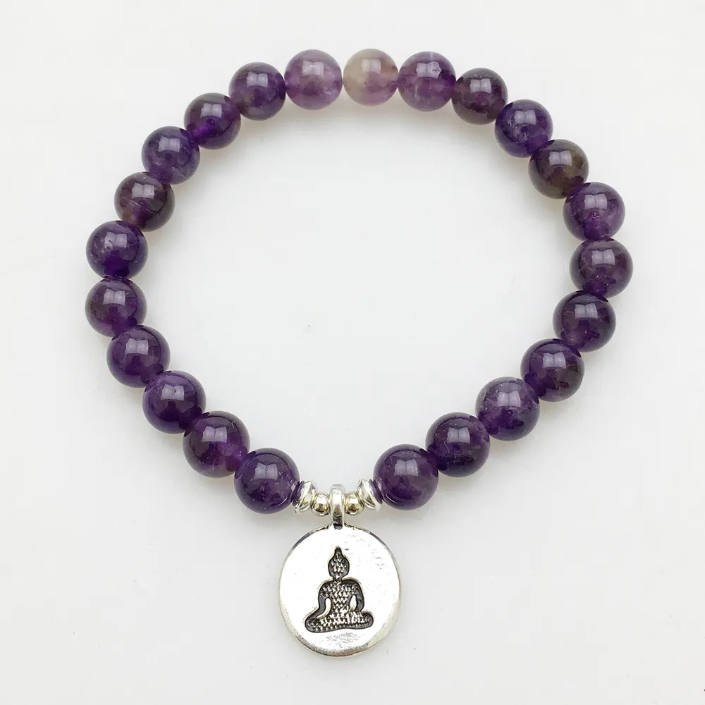 SN1140 Fashion Women's Armband Amethyst Green Aventurine Rose Quartz Mala Armband Lotus Ohm Buddha Armband 243e