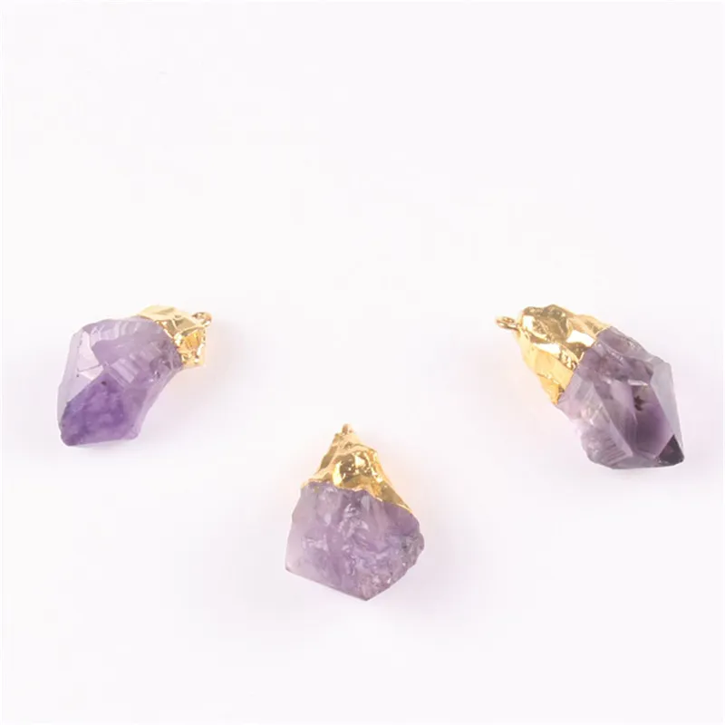 Irregular Handmade Raw Unpolished Amethyst Citrine Crystal Pendant Vintage Gold Plated Quartz Gemstone Necklaces Natural Stone Jewelry Gifts