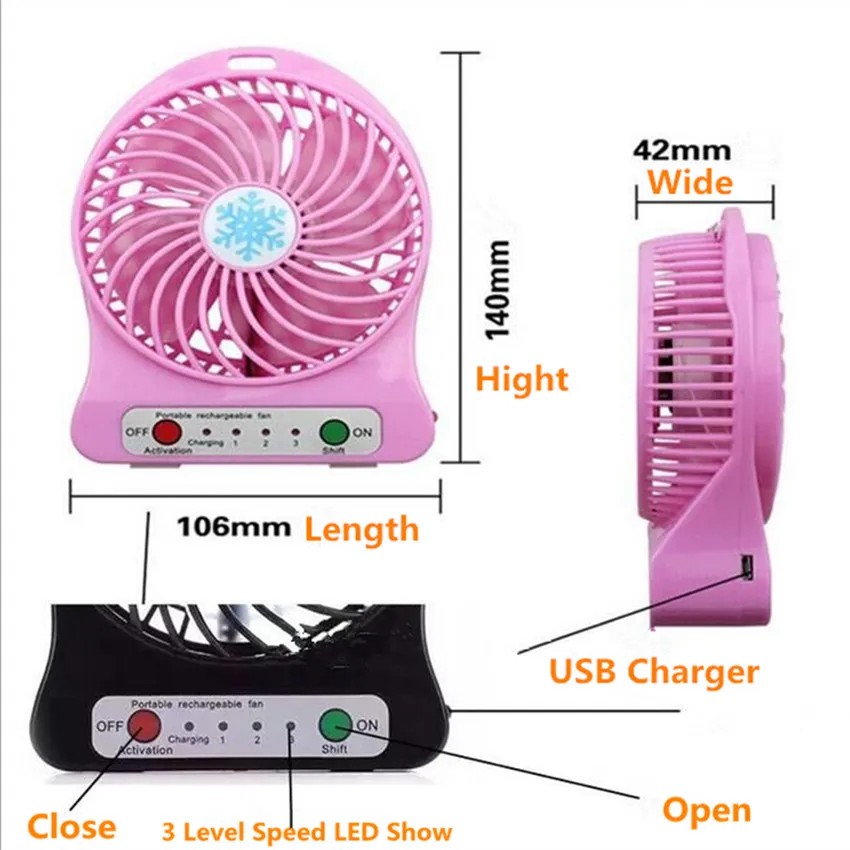 Mini-Protable-Ventilator, multifunktionaler USB-wiederaufladbarer Kinder-Tischventilator, LED-Licht, 18650-Akku, verstellbar, 3 Geschwindigkeiten, Mini-USB-Lüfter im Großhandel