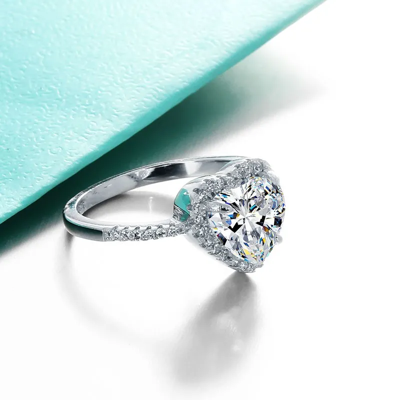 Yhamni Fashion Romantic Heart Ring Original 925 Sterling Silver Wedding Jewelry Diamond Crystal Promise Rings for Women Kyra013644867874