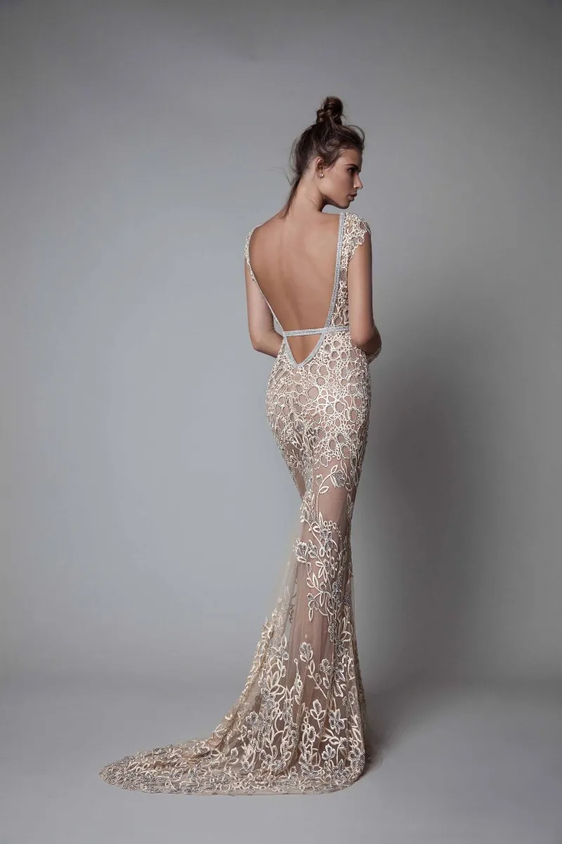 Sexiga illusionsklänningar Evening Wear Bateau Necklinjen Mermaid Backless aftonklänningar Golvlängd Applicerad spets Formell klänning1497548