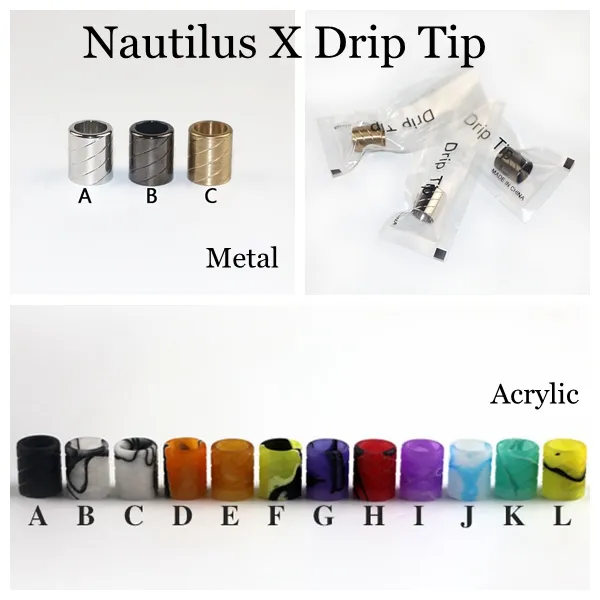 Nautilus x drip tip metal acrylic metal screps reips reips فقط تناسب nautilus x tank wide aproops accessories 2styles