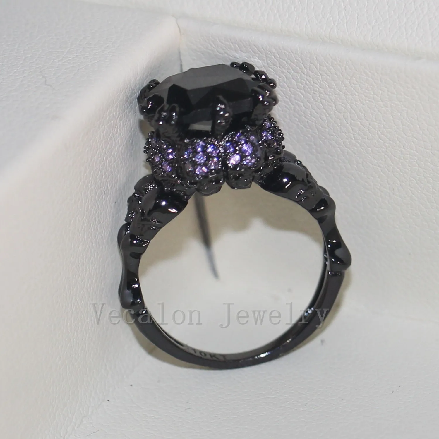 Vecalon Antique crâne bijoux 3ct noir simulé diamant bague de mariage ensemble pour femmes noir or rempli femme bague
