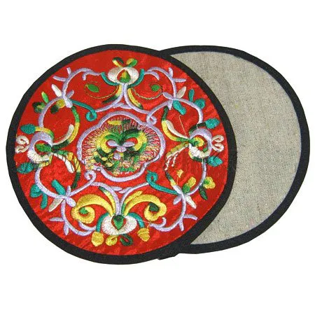 Único Rodada Bordado Pano De Algodão 2 Coaster Set Estilo Chinês Coffee Table Cup Mat Almofada Protetora Decorativa 10 conjuntos / lote