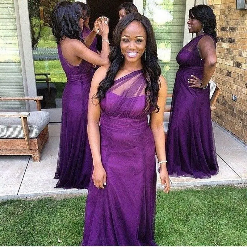 2016 Africano roxo longa dama de honra vestidos uma linha um ombro barato ocasião especial vestidos festa de casamento vestidos de promotor de honra