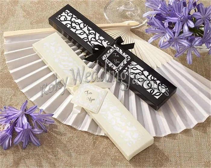 ! Elegant SILK FAN Wedding Party Favors with Nice Laser Cut Gift Box Package Bridal Shower