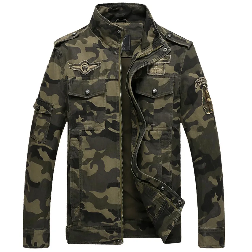 Camouflage Mens Jackets Bomull för höst Winter Coat Stand Collar Casual Printing Coats för manliga kläder