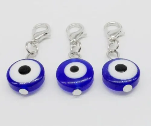 200pcs Turkish Blue Evil Eye Charms lobster Clasp Dangle Charms For Jewelry Making 32x11mm218n