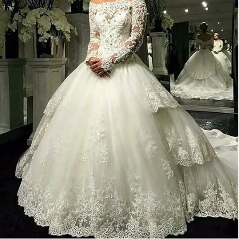 Organza Long Sleeve Lace Wedding Dress, Detachable Train, 2024 Vintage