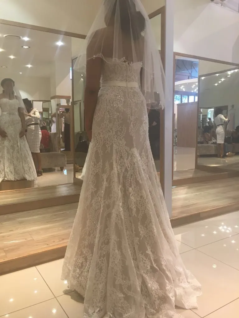 Lace Wedding Dresses 2019 Mermaid Strapless Bridal Dress Sheath Lace Wedding Gown Custom Made Beaded Sash Bridal Gown vestido de noiva