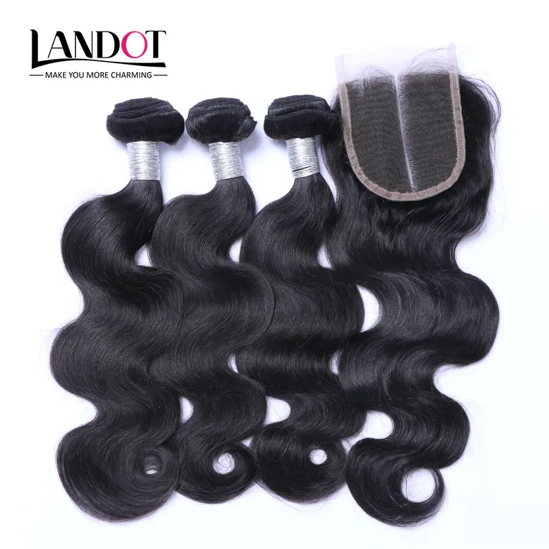 Top Lace Closures With 3 Bundles Brazilian Virgin Hair Weaves Malaysian Indian Peruvian Cambodian Brazillian Body Wave Remy Human Hair wefts