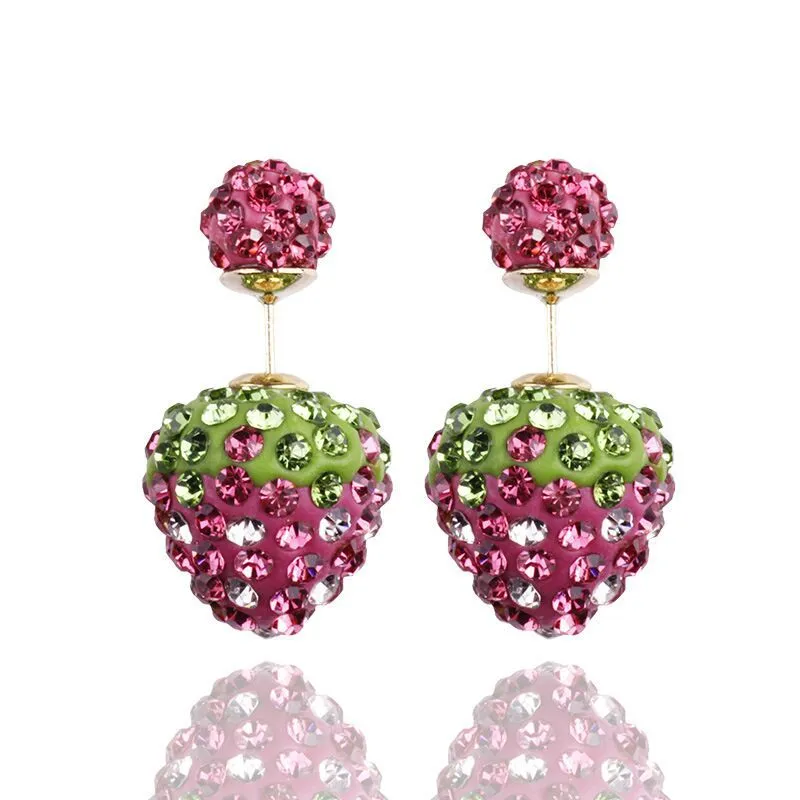 Stud earrings for woman Fashion Silver Plated Jewelry Colorful Crystal Disco Ball Beads Earrings for Wedding Strawberry Earrings