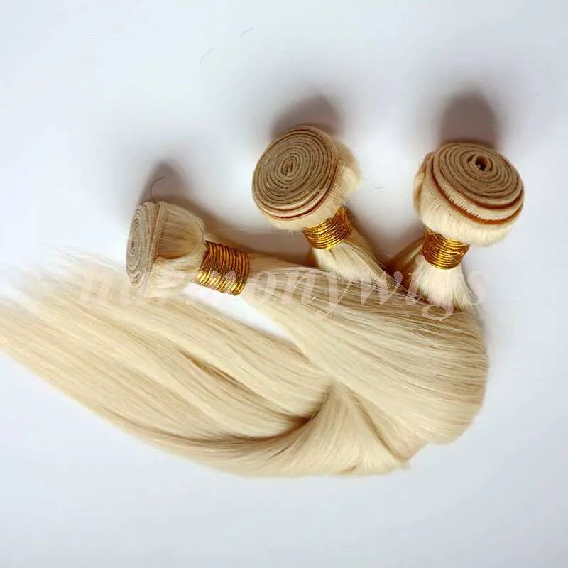 Virgin Brazilian Hair Bundles Human Hair Weaves Weft # 613 / Bleach Blond Peruvian Indian Malaysian Mongolian Mink Remy Human Hair Extensions