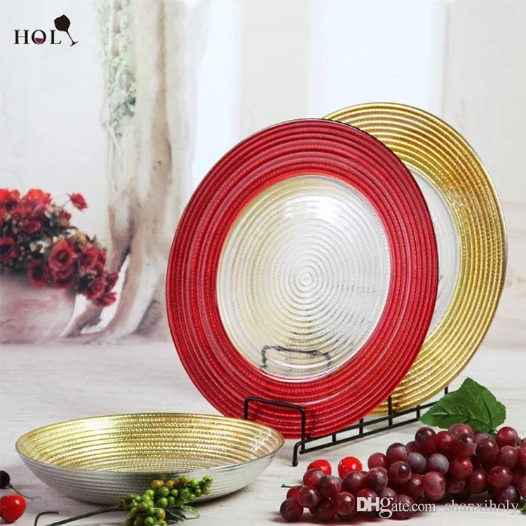 Wholesale Decorative Glass Charger Plate With Red Rim Manufacturer From