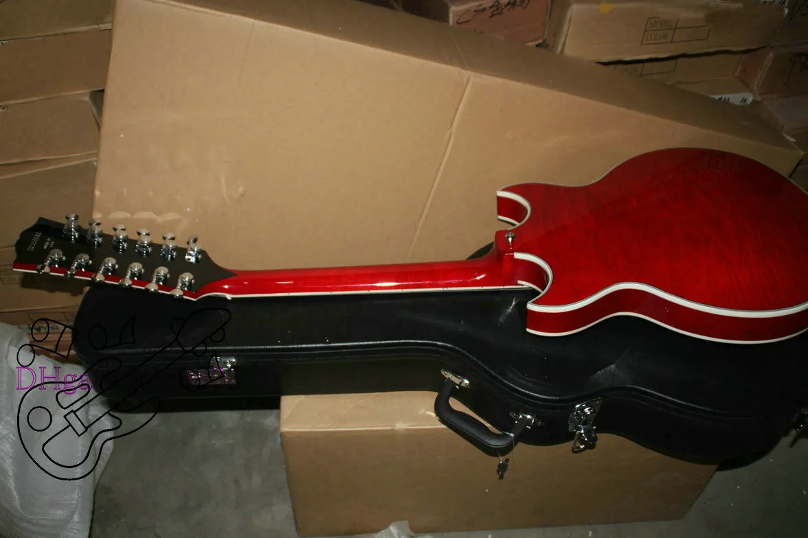 Custom 12 Struny Gitara Leworęczna Gitara Sunburst Hollow Body Jazz Gitara Elektryczna Darmowa Wysyłka