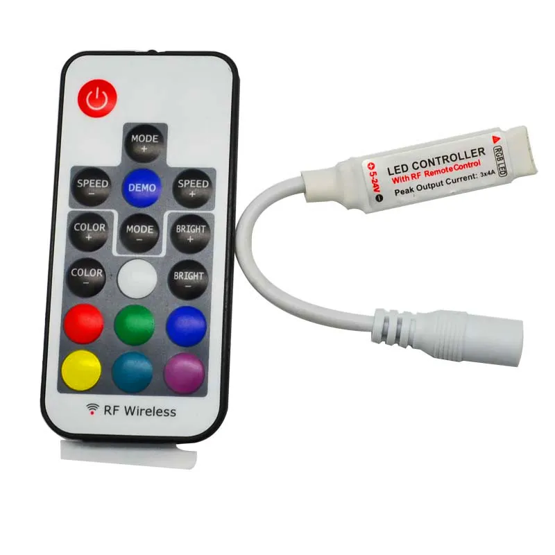 LED RGB Controller DC5V-24V 12A 17Kkey Mini RF Trådlös fjärrdämpare för 5050 3528 RGB Flexibel Strip Light