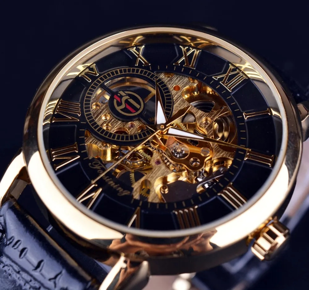 Forsining 3D Logo Engraving Watches Men Top Brand Luxury Gold Watch Men Mechanical Skeleton Watch Relogio Masculino Clock Men