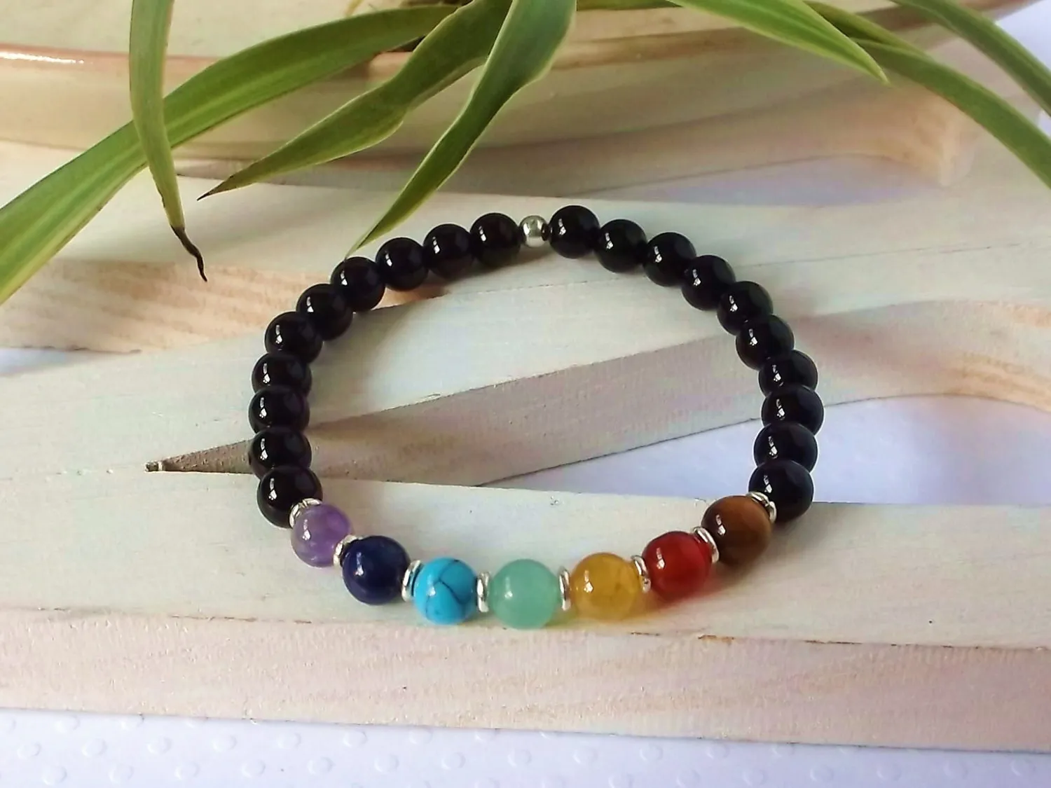 SN0341 Design Yoga Armband 7 Chakra Svart Onyx Stone Armband Andligt Healing Armband för Kvinnor Turkos Smycken