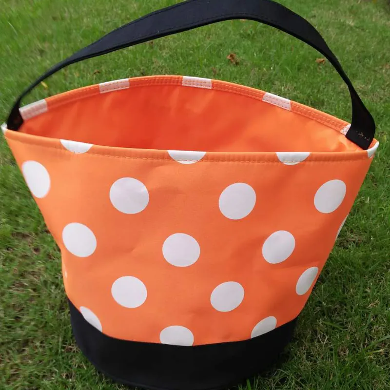 Classic Polka Dots Halloween Buckets Party Supplies Microfiber Orange Dot Svart Halloween-Tote Bag Halloween-Candy Baskets Trick Or Treat Bags Domil1046