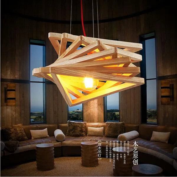 Novelty modern handmade wood pendant lights chandeliers lighting E27 for bar restaurant dining room decoration indoor lighting fixture