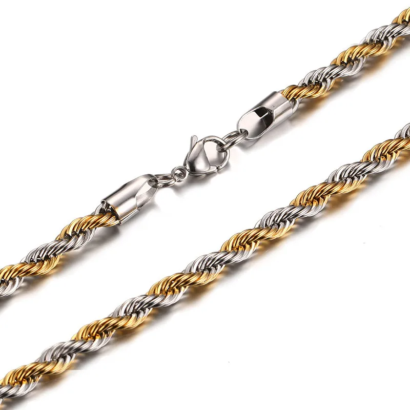 Mens Trendy Jewelry Women Collar Joyas Titanium Steel Men Fashion Twisted Braided Chains Necklace Gold & Silver 55cm*0.6cm