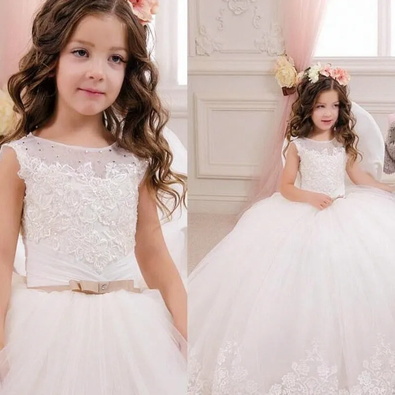 2021 nuevo encantador nuevo tul con volantes flores hechas a mano de un hombro vestidos de flores para niñas vestidos de desfile para niñas F5283b