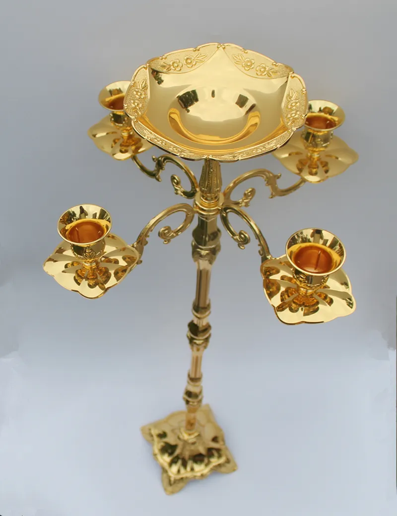 Top nominale vergulde vloer Candelabra 85cm metalen kandelaar, puur gouden kandelaar met mooie bloemkom