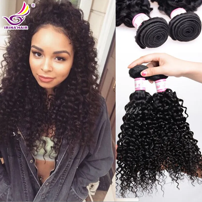 50% korting! Irina haar weven krullende Braziliaanse Afro Kinky Curly 3 stks Bundels Onverwerkte Jerry Curl Human Virgin Hair Weave Boheemse Haar