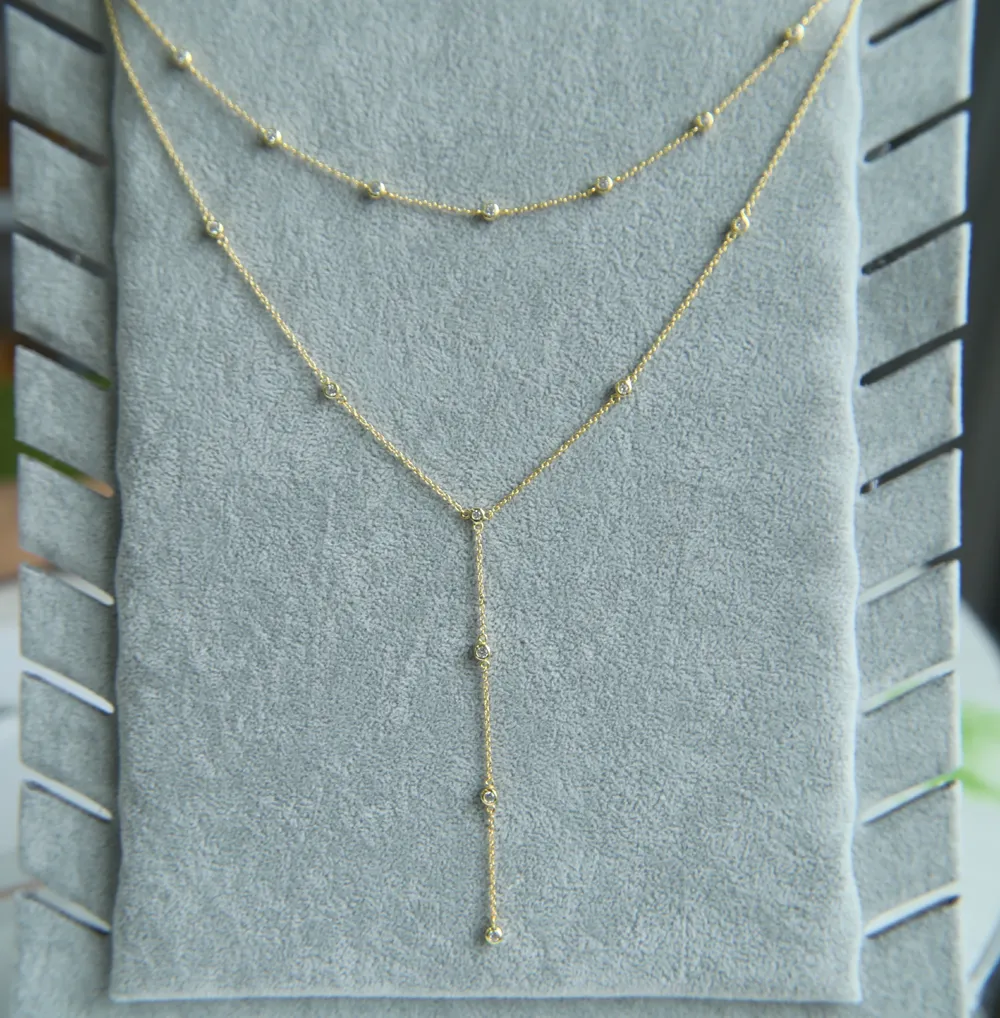 925 Sterling zilveren laag Lange ketting ketting voor vrouwen bruiloft sieraden ketting met goud wit goud vergulde CZ verhard station nek8184857