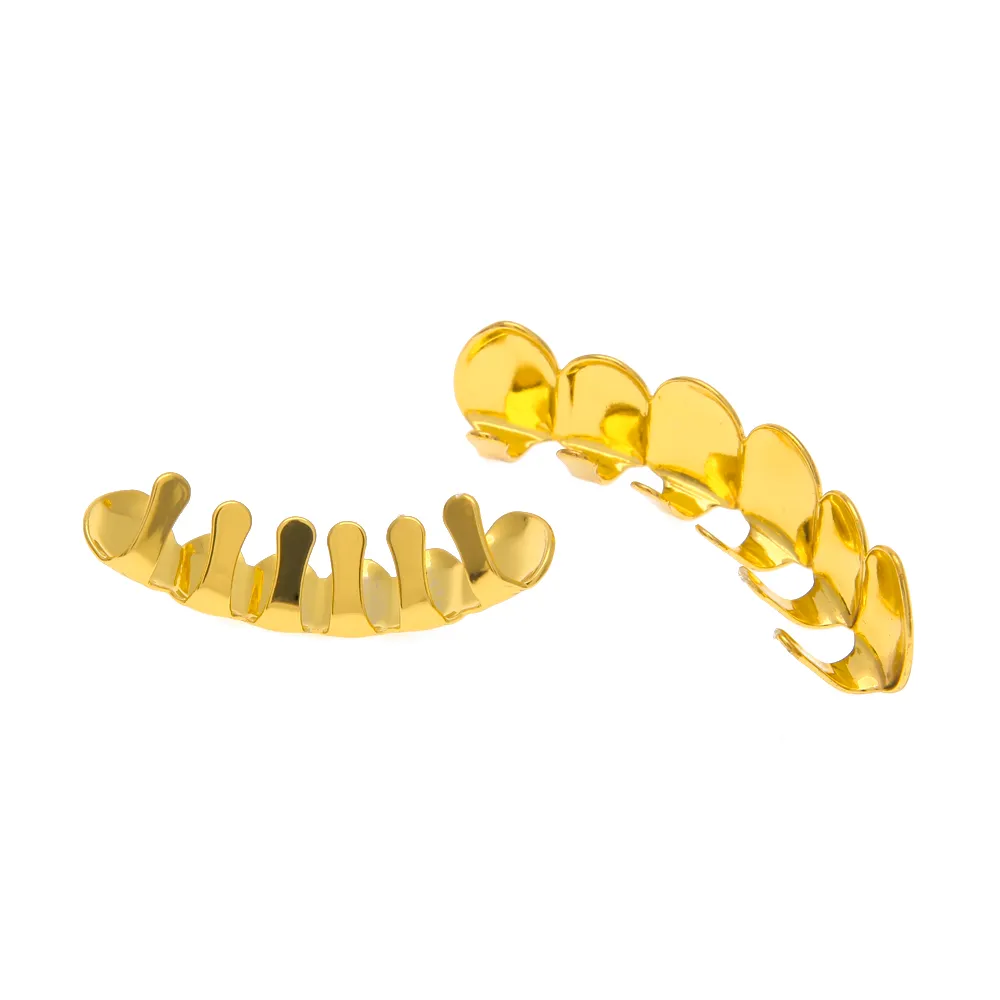 REAL SHINY Nieuwe 18k Goud Rhodium Plated HipHop Tanden Grillz Caps Top Bottom Grill Set voor Men2768094