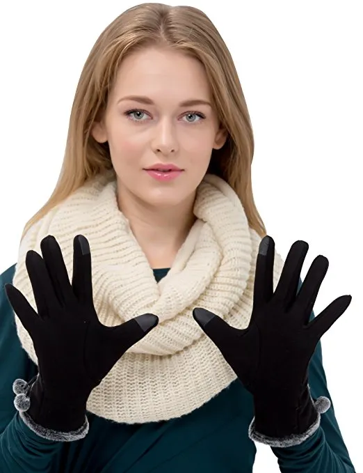Guantes táctiles de pantalla para mujer, guantes de invierno gruesos y cálidos con forro inteligente para mensajes de texto, guantes de lana a prueba de viento, ropa cálida de invierno HJ133