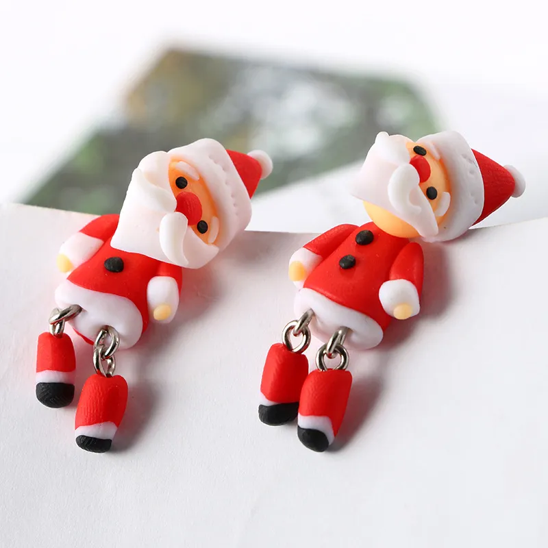 3D Handmade Polymer Clay Lovely Christmas Santa Claus Stud Earring For Women Girl Earrings Jewelry NE847