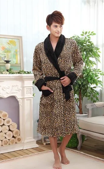 Yepyeni Kış Kadınlar ve Men039s Yüksek Kaliteli Mercan Polar Batonlu Leopard Robe Erkekler Sweetwear Nightgown Artı Boyut 6758614