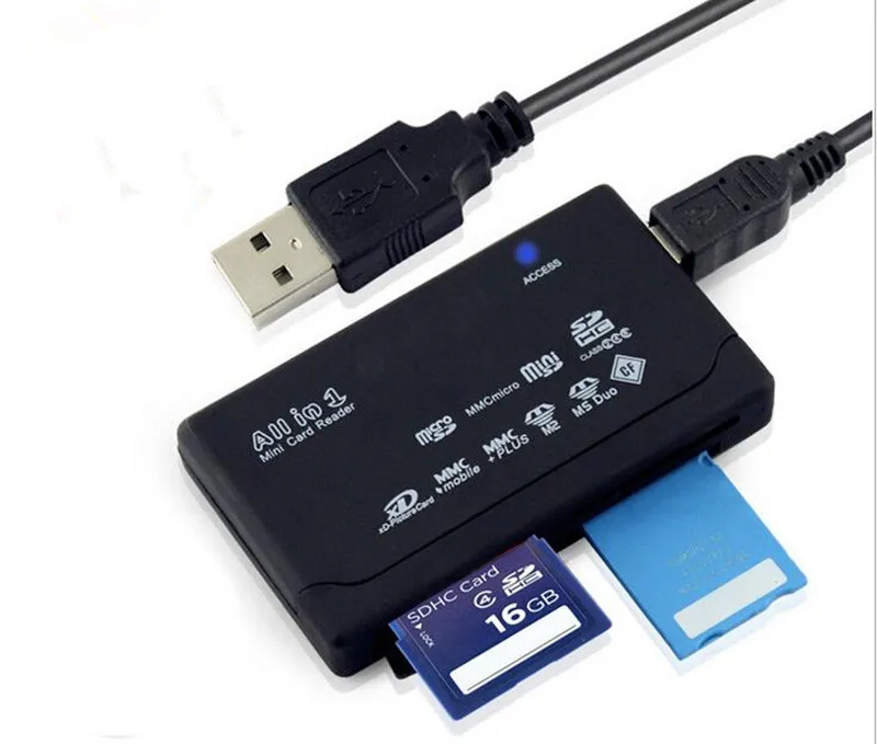 500 pz Universale Multi in 1 All in One Lettore di Schede di Memoria USB SD SDHC Esterno Mini Micro M2 MMC XD CF spedizione gratuita