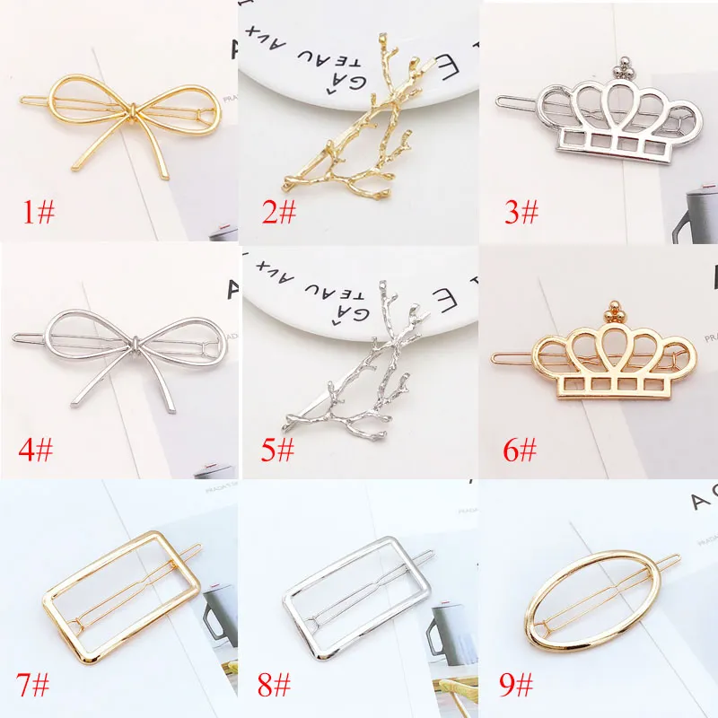 2017 New Promotion Trendy Vintage Circle Lip Moon Triangle Hair Pin Clip Hairpin Pretty Womens Girls Metal Jewelry Accessories