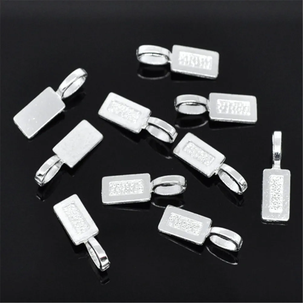 Zinc metal alloy 100PC Silver Plated Tag Glue on Bail 21x7mm253n