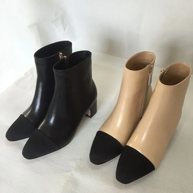 fashionville*u676 34 black beige genuine leather short boots fashion women autumn