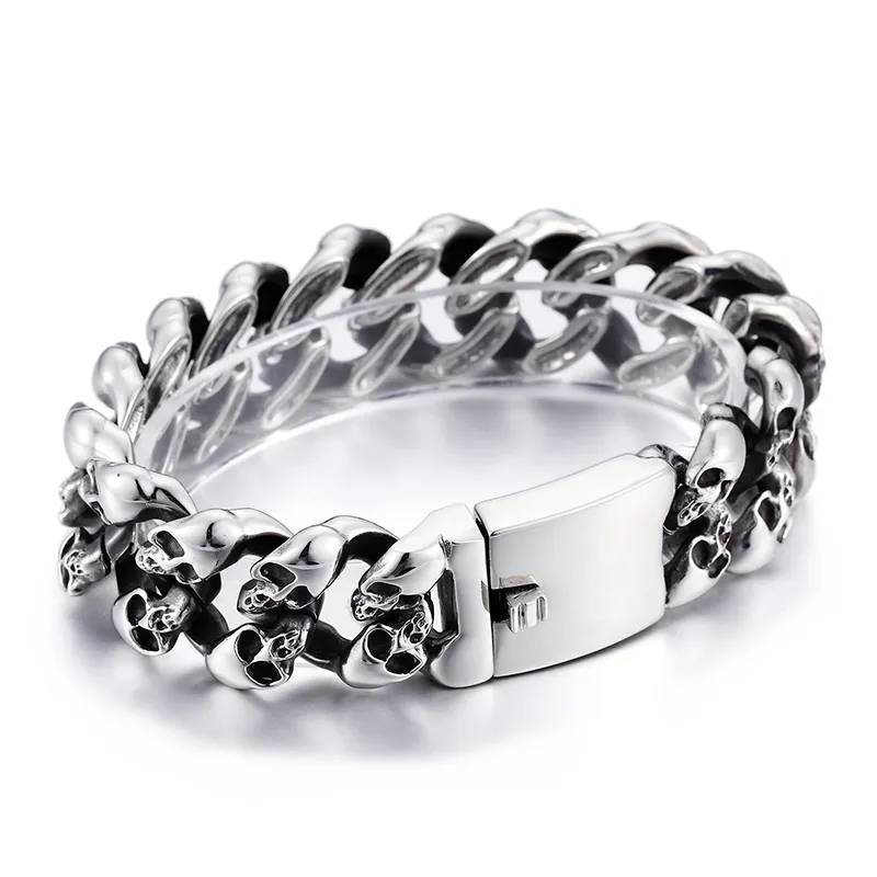 Hommes Cool Punk Bijoux 103g poids En Acier Inoxydable Biker chaîne Bracelet Crânes squelette Bijoux 8.26 pouces