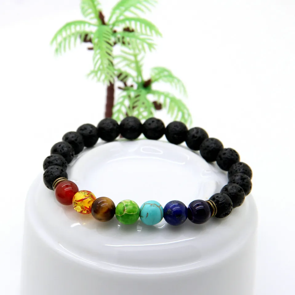 Perles de pierre de lave noire de qualité entière avec sédiment pierre d'oeil de tigre extensible femmes hommes énergie Yoga cadeau Bracelets283C