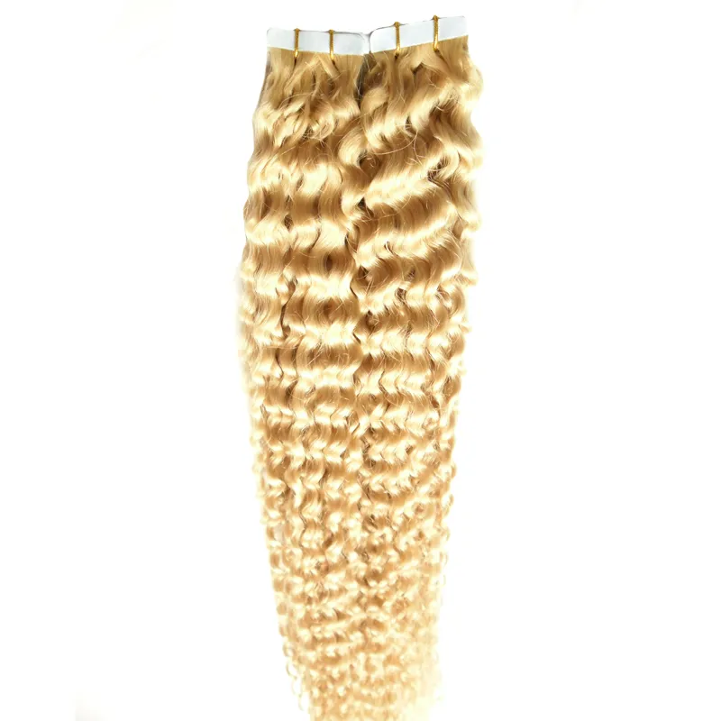 # 613 Bleach Blonde brasilianisches reines Haar Klebeband Klebeband Haut Schuss Haar 100g Human Tape in verworrene lockige Band Haar